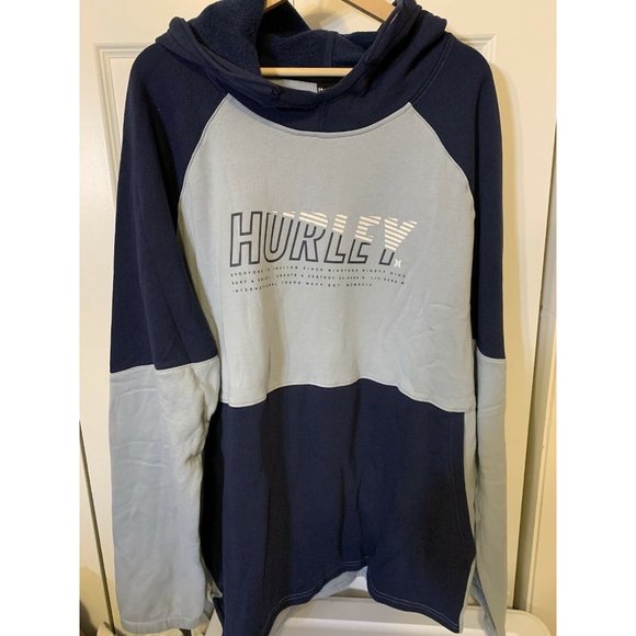 New Hurley Men's Sz XXL Blue Gray Color Block Pullover Hoodie NWT - Picture 3 of 8
